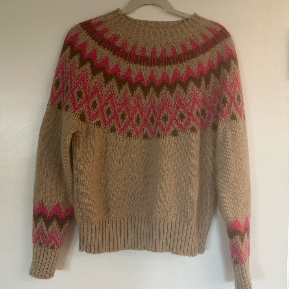 Lucky Brand Tan and Pink Patterned Sweater